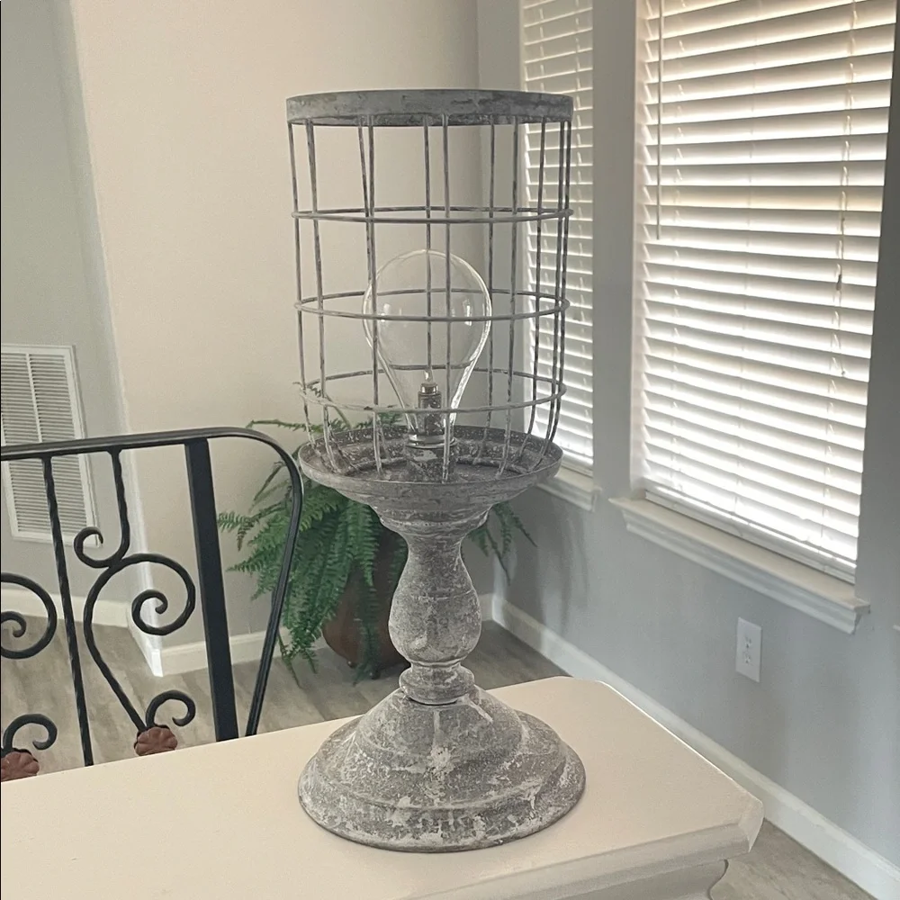 Farmhouse Rustic Gray Cage Lamp
